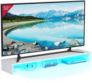 Qupui TV Riser Stand with LED Lights, 42.5" Super Large Monitor Stand Riser, Tabletop TV Stand Riser for Desk, Desk Shelf for Top of Desk, Desktop Organizer for Computer, TV, Laptop, Printer, White