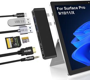 Surface Pro 9 USB Hub Docking Station, Surface pro 11 Adapter with 4K HDMI, USB-C Thunderbolt 4(8K Video+ Data+PD), 2 USB 3.0, SD/TF Card Slot, 3.5mm Audio, Hub for Microsoft Surface Pro 9/10/11/X