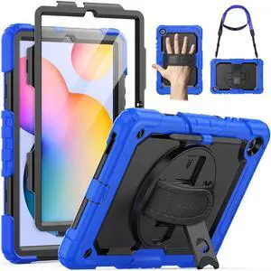 SEYMAC Case for Samsung Galaxy Tab S6 Lite 10.4'' 2024/2022/2020 (SM-P620/P610/P615), Heavy Duty Full-Body Shockproof Protective Case with Screen Protector, Rotating Stand, Hand/Shoulder Strap, Blue