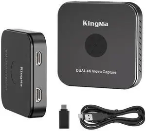 King Ma 4K/30Hz Video Capture Card, Dual-Site HDMI Capture Card with USB3.0 HD Video Capture Device with Low Latency & No Lag for OBS/VMIX/Mshow/Resolume Live Streaming