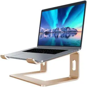 SOUNDANCE Laptop Stand, Aluminum Computer Riser, Ergonomic Laptops Elevator for Desk, Metal Holder Compatible with 10 to 15.6 Inches Notebook Computer, Gold