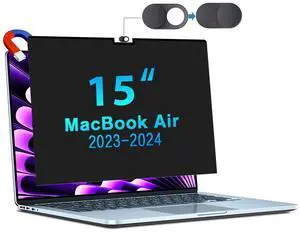 Magnetic Privacy Screen for MacBook Air 15 Inch(2023,2024, M2,M3) Removable Laptop Privacy Filter Shield and Matte Anti-Glare Blue Light Protector