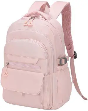 SUIKIHUM Aesthetic Daypack Backpack, Water-Resistant 15.6" Laptop Backpack for Women and Men, Featuring Touch-Fastener and Anti-Theft Pockets (Pink)