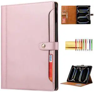 Folio Case for iPad Pro 13 (M4) 2024 7th Gen, TECHCIRCLE Vegan Leather Folding Stand [Built-in Pencil Holder] Soft TPU Back Shell Protective Smart Cover with Card Slots & Pockets, Rose Gold