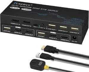 Dual Monitor KVM Switch 4K@60Hz, 4K HDMI KVM Switch 2 Monitor 2 Computer for 2 PC Share 2 Monitor and 3 USB Devices with 4 HDMI and 2 USB Cables
