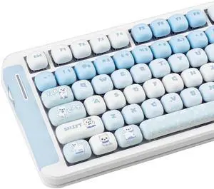 TIMSEKER Cute PBT Keycaps, Blue MOG Profile Keycap Set, Dye Sublimation Thick Keycap, 140 Keys Novelty Round Keycap, Kawaii Custom Keycap for Gateron Cherry MX Switches Mechanical Keyboard