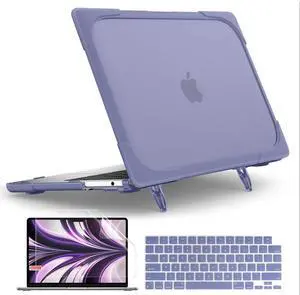TWOLSKOO for M2 MacBook Air 13.6 inch Case 2022 A2681 Touch ID, Heavy Duty Rugged Shockproof Hard Shell Dual Layer Protective Cover with Fold Kickstand for M2 MacBook Air 13 inch 2022, Lavender Grey