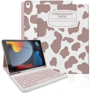 TopPerfekt for iPad 9th Generation Keyboard Case 10.2" 2021, Magnetically Absorbent, Auto Sleep/Wake, Pencil Holder for iPad 8th Gen 2020, 7th Gen 2019, Air 3rd, pro 10.5" (Notebook Cow Brown)