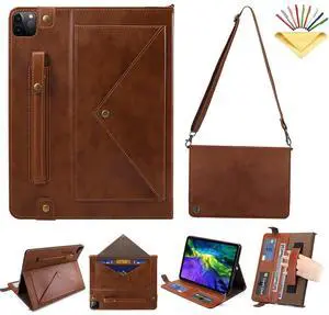 UUcovers Crossbody Handbag Case for iPad Air 13 inch M3/M2 (2025/2024) with Pencil Holder/Shoulder Strap/Hand Strap/Pockets,Folio Stand PU Leather Carrying Bag Magnetic Wallet Envelope Cover, Coffee