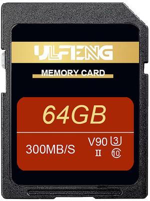 Memory Card, UHS-II, C10, U3, V90, Full-HD & 8K Video, Up to 300MB/s Read Speed and 270MB/s Write Speed, for DSLR, Cinema-Quality Video Cameras (V90-64GB)