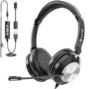 Voistek USB Headset with Microphone for PC, Computer Laptop Wired Headset with Noise Cancelling Mic & Volume Controls, for Home Office Work Video Meeting Online Classes Skype Zoom