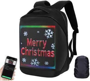Welaso Smart Bluetooth LED Backpack with Colorful LED Sign Panel and Programmable, DIY Laptop Daypack Bag,Black (Medium 21L,with Rain Cover)