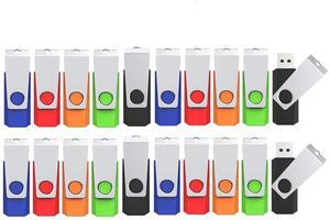 1GB Flash Drive 20 Pack, Wooolken USB 2.0 Thumb Drives Jump Pen Drive Memory Stick with LED Light and Lanyards for Storage and Backup (Mixed Colors: Black Red Blue Orange Green)