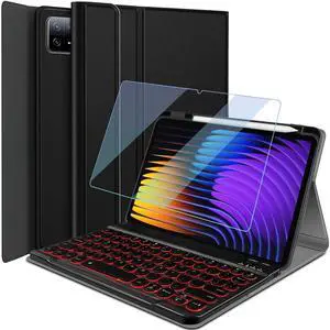 Backlit Keyboard Case for Xiaomi Mi Pad 7/7 Pro 11.2 Inch 2024 with Screen Protector, Wineecy 7 Colors Light Detachable Wireless Keyboard & PU Folio Cover Case for 11.2 Xiaomi Mi Pad 7/7 Pro