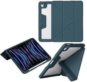 Shockproof Case for iPad Air 11 Inch M3/M2 (2025/2024), Air 5th Gen 2022/4th Generation 2020 10.9 Inch with Pencil Holder, Military Grade Protection, Clear Back Shell with Camera Protector (Dark Blue)
