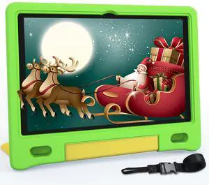 YACXBTK Tablet for Kids 10.1 inch Android 14 6000mHA 8GB RAM+64GB ROM(Expandable to 1TB Kids Tablet Age 3-12 with Case& Lanyard WiFi6 Google Kids Space Parental Control 1280 * 800 HD Screen Green