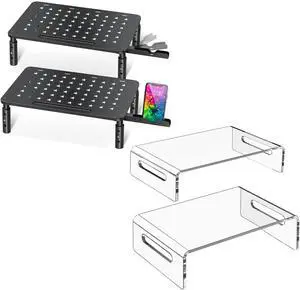 Zimilar 2 Pack Monitor Stand Riser, 3 Height Adjustable, Black Steel Monitor Stand for Computer