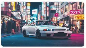 JDM Japanese Car Gaming Mouse Pad - Large Extended Desk Mat with Drifting Art, Non-Slip, Water-Resistant, Stitched Edges, 40×75cm (16''×30'')