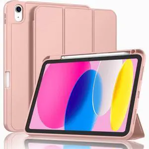 ZryXal iPad (A16) Case/iPad 10th Generation Case [11-Inch 2025/10.9 Inch 2022] with Pencil Holder, Smart Cover with Soft TPU Back [Support Auto Wake/Sleep] (Rose Gold)