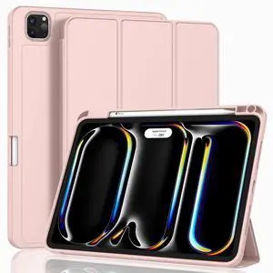 ZryXal New iPad Pro 13 Inch Case M4 (2024 Model, 7th Generation) with Pencil Holder, Smart iPad Case [Support Pencil Pro and Pencil (USB-C)], Support Touch ID and Auto Wake/Sleep (Rose Pink)