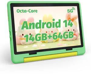 ZOFYWNAS Kids Tablet 10 Inch Android 14 Tablet for Kids Ages 3-12, Octa-Core with Case, Parental Controls,14GB+64GB Storage (TF Expand 1TB), 5G WiFi, BT5.3, Green
