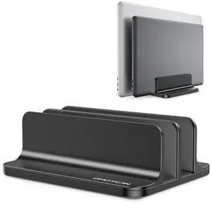 OMOTON [Updated Dock Version Vertical Laptop Stand, Double Desktop Stand Holder with Adjustable Dock (Up to 17.3 inch), Fits All MacBook/Surface/Samsung/HP/Dell/Chrome Book (Black)