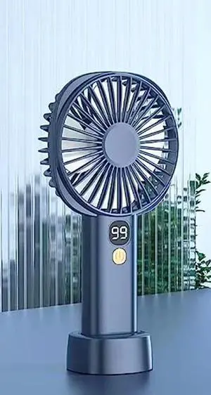 Vortex S-19 Blue Small Handy Convenient Wireless Rechargeable Powerful 5 speed levels Natural wind mode option Battery level indication standing fan with table dock (Blue)