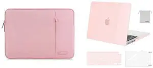MOSISO Compatible with MacBook Pro 14 inch Case 2021 Release A2442 M1, Vertical Sleeve Bag&Plastic Hard Shell&Keyboard Skin&Screen Protector&Storage Bag, Pink&Chalk Pink