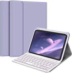 FINTIE Keyboard Case for iPad mini (A17 Pro) 7th Generation 2024 / iPad mini 6th Gen 8.3 Inch, Soft TPU Back Cover with Magnetically Detachable Wireless Bluetooth Keyboard, Backlight/Lilac Purple