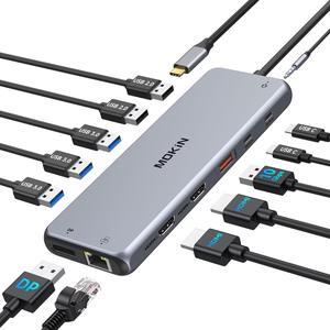 USB C Docking Station 3 Monitors Laptop Dual Monitor Multiport Adapter Dock Dongle, USBC to 2 HDMI,DisplayPort,PD Charging,Ethernet,7 USB C/A 3.1/3.0/2.0 Ports,Audio