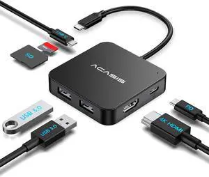 USB C Hub, 7 in 1 USB C to HDMI Multiport Adapter, 4K HDMI, Power Delivery 100 W, 2 USB A 3.0 Port, 1 USB C Hub 3.0, SD/TF Card Reader, USB C Dongle for MacBook Pro/Air, Laptop and USB C Devices