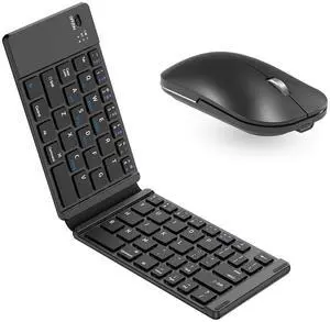 Foldable Keyboard and Mouse, Folding Wireless Keyboard Mouse Combo, 2.4G Wireless and Bluetooth, USB-C Rechargeable Portable Combo for Travel and for Laptop iPads Tablets iOS Andorid- Black