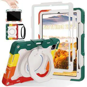 ROISKIN Case for iPad Pro 11 Inch M4 5th Generation for Kids with 360 Swivel Handle & Stand,HD Screen Protector,Shoulder Strap,Pen Holder,Heavy Duty Military Shockproof Case