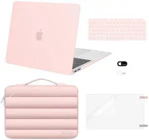 MOSISO Compatible with MacBook Air 13 inch Case 2025 2024 2023 2022 M4 A3240 M3 A3113 M2 A2681, Hard Case&Puffy Bag&Keyboard Cover&Webcam Cover&Screen Film for MacBook Air 13.6 inch Case, Pink