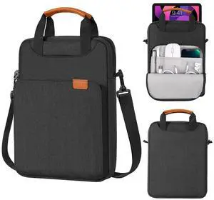 MoKo 12.9 Inch Tablet Shoulder Sleeve Bag, Fits 13 Inch New iPad Pro M4 & Air M2 2024, iPad Pro 12.9 inch M2&M1, Surface Laptop Go 12.4", Galaxy Tab S8+/S9+ 12.4" 2022/2023, Black & Gray