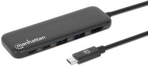 Manhattan 5 in 1 USB C Docking Station Hub - Long 20 in Cord - 100W PD, 4k HDMI, 2 USB-A 3.0, 1 USB-C 5Gbps Data Port - Multiport Adapter for MacBook Air Pro & Type C Devices-3 Yr Mfg Warranty-130721