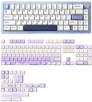 YUNZII AL66 Wireless Mechanical Keyboard(Milk Switch, Blue), 136 Keys MOA Keycaps(Purple)