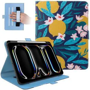 Dteck for iPad Pro 13-Inch M4 Case 2024 (A2925/A2926/A3007), PU Leather Folio Case with Stand & Auto Sleep Wake Function, Built-in Pencil Holder & Hand Strap, Protective Cute Flip Cover, Yellow Lemon