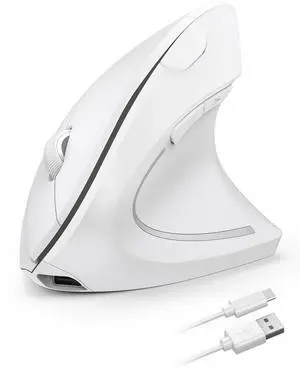 TECKNET Ergonomic Mouse, Rechargeable Vertical Ergo Mouse Wireless, Silent 2.4GHz 6 Buttons Optical Carpal Tunnel Mouse, 5 Adjustment Levels, Up to 4800DPI Wireless Mouse for Laptop, Desktop - White