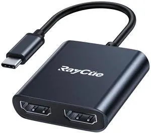 RayCue USB-C to Dual HDMI Adapter 4K@60Hz, Type-C to HDMI Converter for Dual Monitors, USB-C Hub for MacBook/Laptop/HP/Dell/Surface/Lenovo/Thinkpad/Chromebook