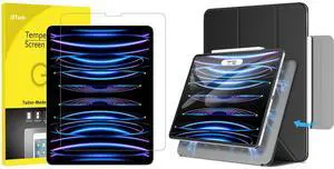 JETech iPad Pro 12.9-Inch 2022/2021/2020/2018 (6th/5th/4th/3rd) Screen Protector and Magnetic Case Bundle