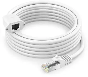 Ethernet Extension Cable, Cat 6 Ethernet Cable Extender, Internet Cable with Shielded RJ45 Male-to-Female Connector, LAN Cable Extension for Patch Networks, White (50 Feet)