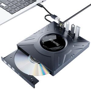 Alronly External CD/DVD Drive for Laptop, USB 3.0 Type-C USB Portable Player for Laptop CD DVD +/-RW Disk Drive CD Burner Writer Reader Compatible with Desktop Windows Apple (Multifunctional)