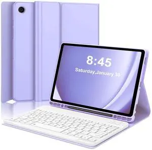 AMOUOGOEY Keyboard Case for Samsung Galaxy Tab A9 Plus 5G 11 Inch 2023(SM-X210/X216/X218) - Detachable Wireless Bluetooth Keyboard - Folio Smart Cover with S Pen Holder for Galaxy Tab A9+ 11" (Purple)