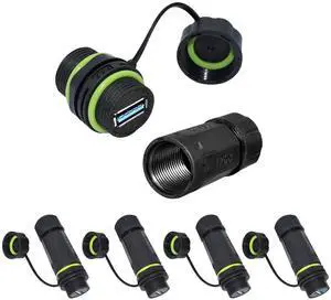 ANMBEST 5PCS USB 3.0 Panel Mount IP68 Waterproof Coupler 9 Pins Female to Female Double Head Adapter USB A Pass Through Connector for Outdoor Data Transfer/Charging