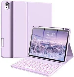 aoub Keyboard Case for iPad 11th Generation 11 Inch 2025 (A16), 10th Generation 2022 10.9 Inch with Pencil Holder - 7 Colors Backlit Wireless Detachable Folio Keyboard - Purple