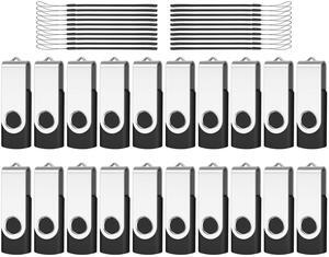 AreTop 20-Pack Flash Drive 4GB Bulk Thumb Drives USB 2.0 Metal Memory Sticks with Lanyard,Portable Keychain Jump Drive Multipack for Date Storage at Home & The Office Black