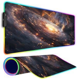 Armanza RGB Gaming Mouse Pad, Large Mousepad with Led Light, Gaming Accessories Keyboard Pad for Desk, Non-Slip Rubber Base Big Mouse Mat for Gamer, 31.5 X 11.8 Inch, Golden Galaxy