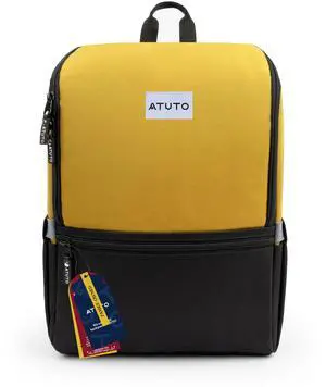 ATUTO Slim Laptop Backpack for Men - Business Work Backpack for Men with Luggage Strap and Trolley Sleeve - Airflow Back, Fully Padded with Laptop Compartment (Mustard)
