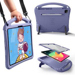 Bam Bino Space Suit Kids Case for iPad Pro 12.9" 3rd/4th/5th/6th Generation (2018-2022) Models [Not for iPad Pro 12.9 1st/2nd Gen] Screen Guard, Handle, Shoulder Strap, Pencil Holder (Nebula Violet)